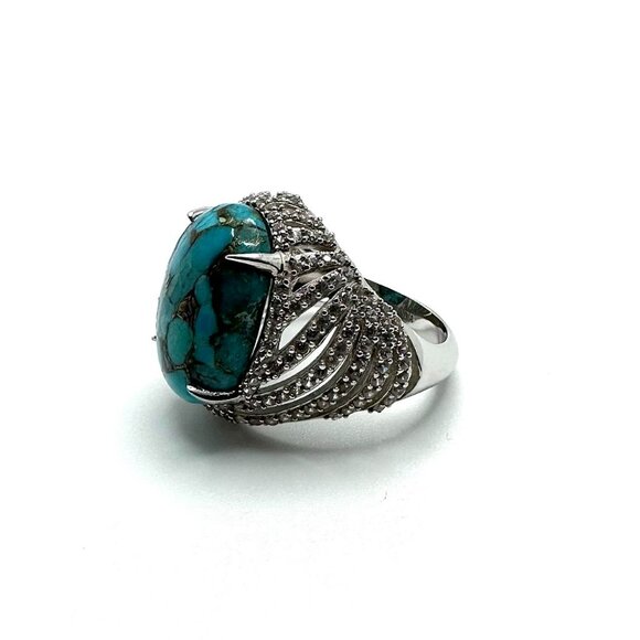 Affinity Gems Sterling Silver Blue Turquoise & White Zircon Cocktail Ring Size 7 - Picture 3 of 5